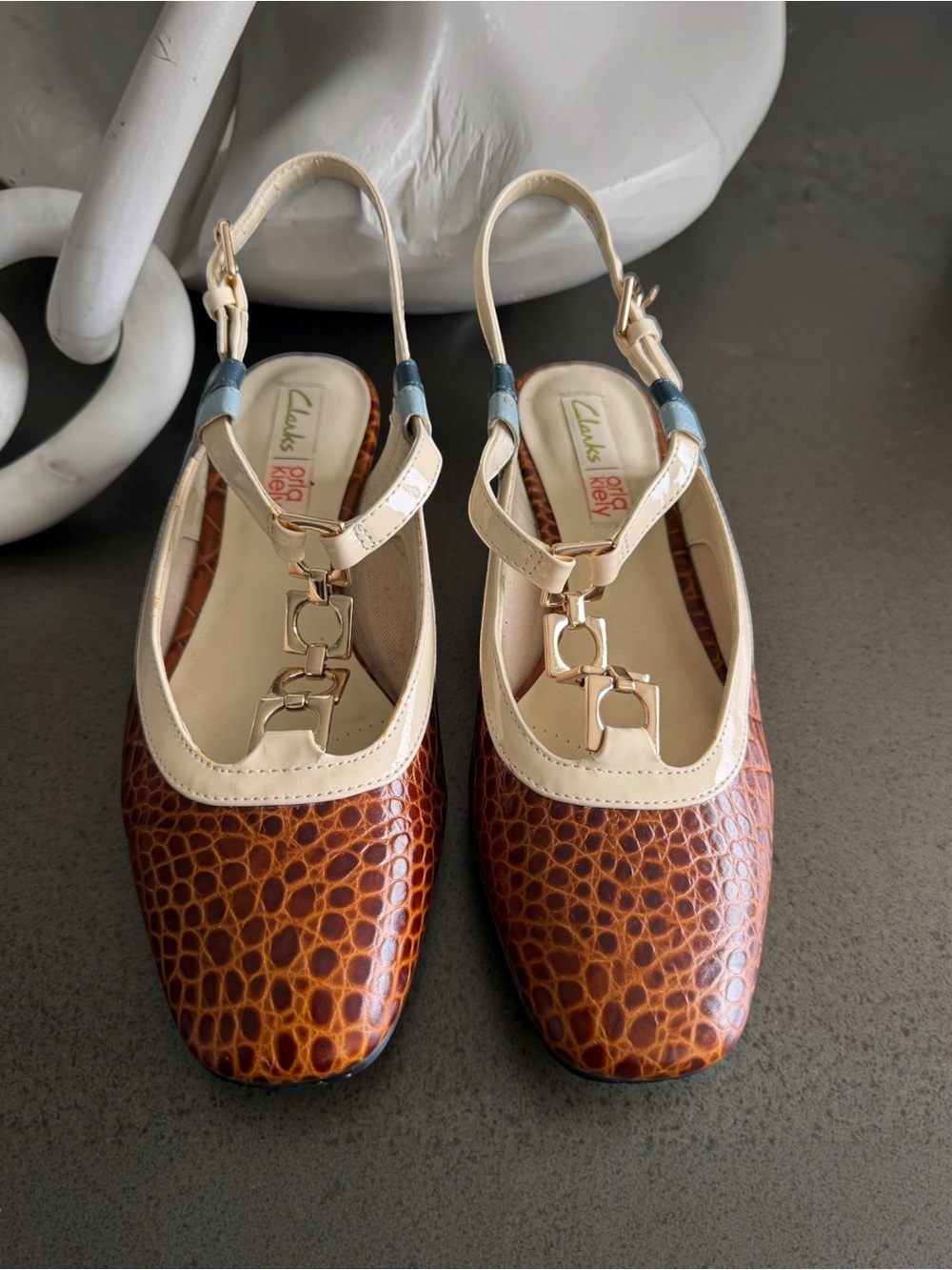 Clarks x Orla Kiely Croc Embossed Leather Slingback Flats Retro Size 8 M